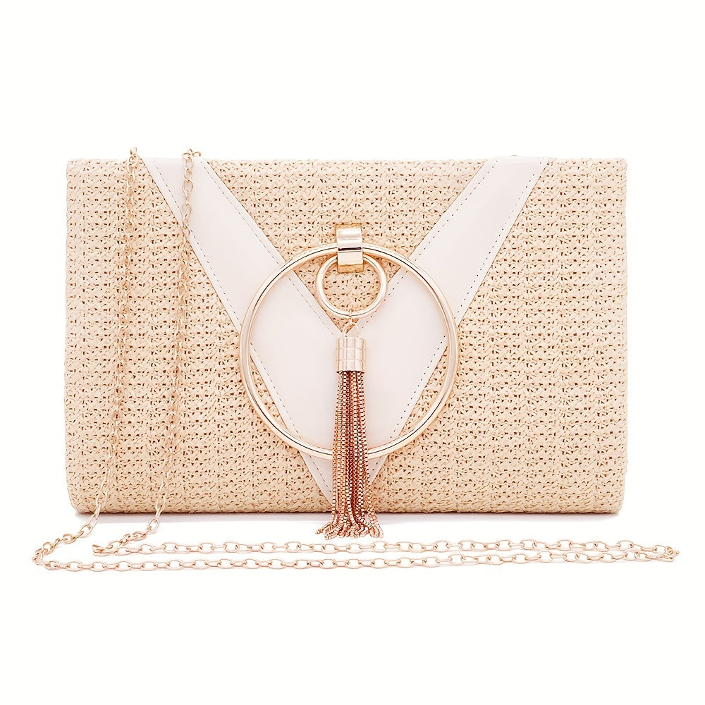 Stylish Chain Shoulder Bag, Retro Tassel Decor Braided Handbag, Versatile Banquet Evening Party Clutch Purse - Perfect for Carnival Mardi Gras Music Festival