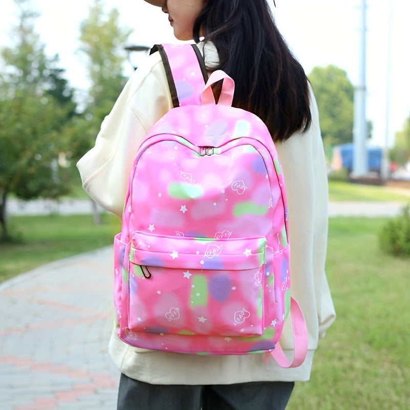 Vibrant Tie Dye Cartoon Pattern Backpack - Spacious School Bag with Insulated Lunch Box, Pencil Case, and Multiple Compartments for Organized School Use