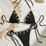 European And American New Lace Up Neck Hanging Triangle Cup Beach Sexy Swimsuit Soaking Hot Spring Bikini Two-piece Set Swimsuit for Women