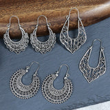 Boho Hollow Dangle Earrings - Vintage Ancient Silver U-Shaped Jewelry for Women