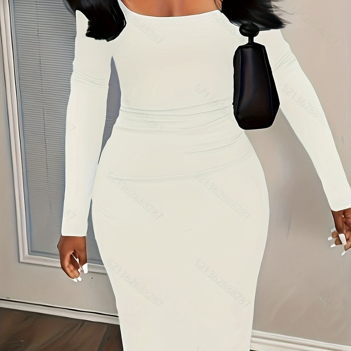 Long Sleeve Solid Casual Maxi Dress, Simple Scoop Neck Dress for Women