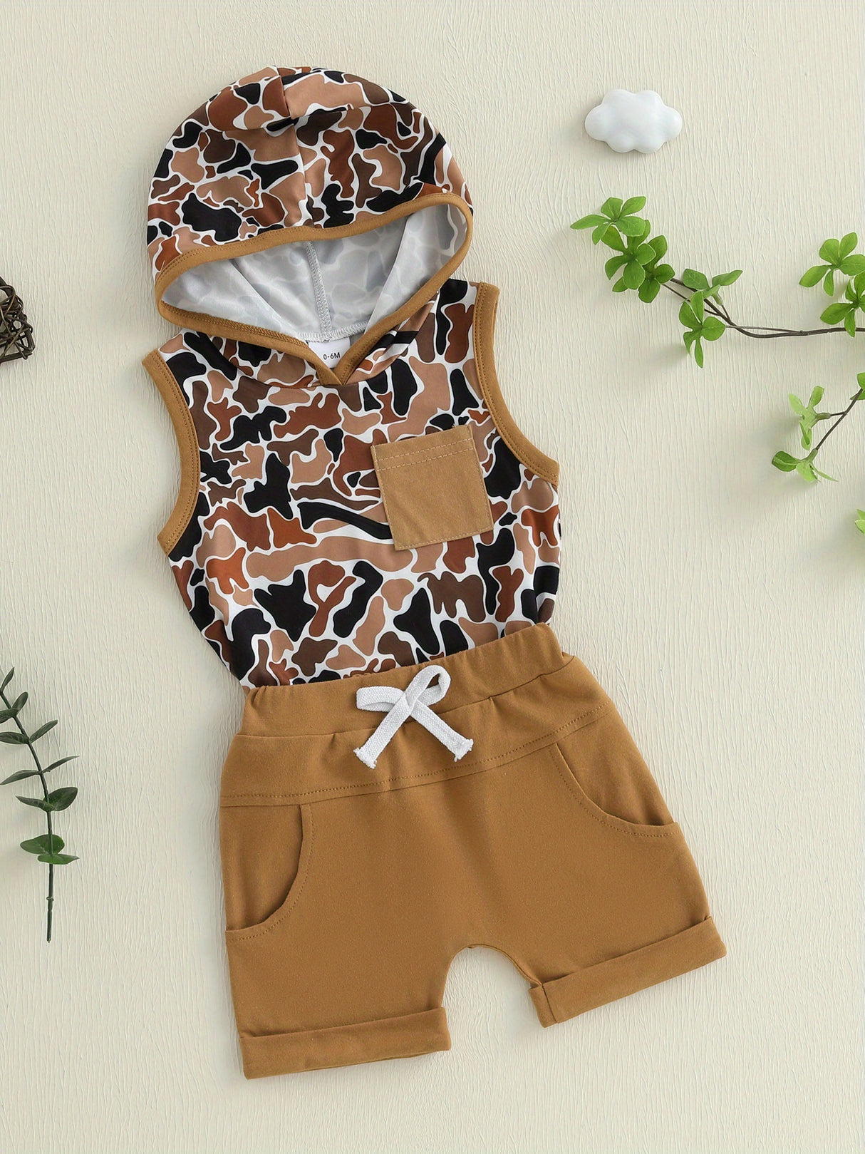 0-3T Toddler Boys Summer Outfits Camouflage Hooded Sleeveless Tank Tops Elastic Waist Shorts Cute Clothes Set, for Outdoor
