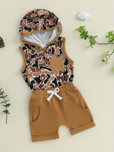 0-3T Toddler Boys Summer Outfits Camouflage Hooded Sleeveless Tank Tops Elastic Waist Shorts Cute Clothes Set, for Outdoor