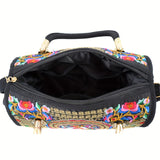 Vintage Embroidered Boston Bag, Retro Bohemian Tote Bag, Women's Ethnic Style Handbag & Purse