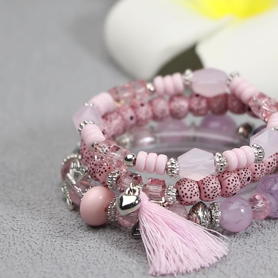 3pcs/set Vibrant Bohemian Butterfly Pendant Tassel Beaded Elastic Multi-Layer Acrylic Bracelets - Stylish Boho Accessories for Men and Women - Perfect Daily Decoration, Gift for Family, Friends, Boyfriends, and Girlfriends on