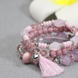 3pcs/set Vibrant Bohemian Butterfly Pendant Tassel Beaded Elastic Multi-Layer Acrylic Bracelets - Stylish Boho Accessories for Men and Women - Perfect Daily Decoration, Gift for Family, Friends, Boyfriends, and Girlfriends on