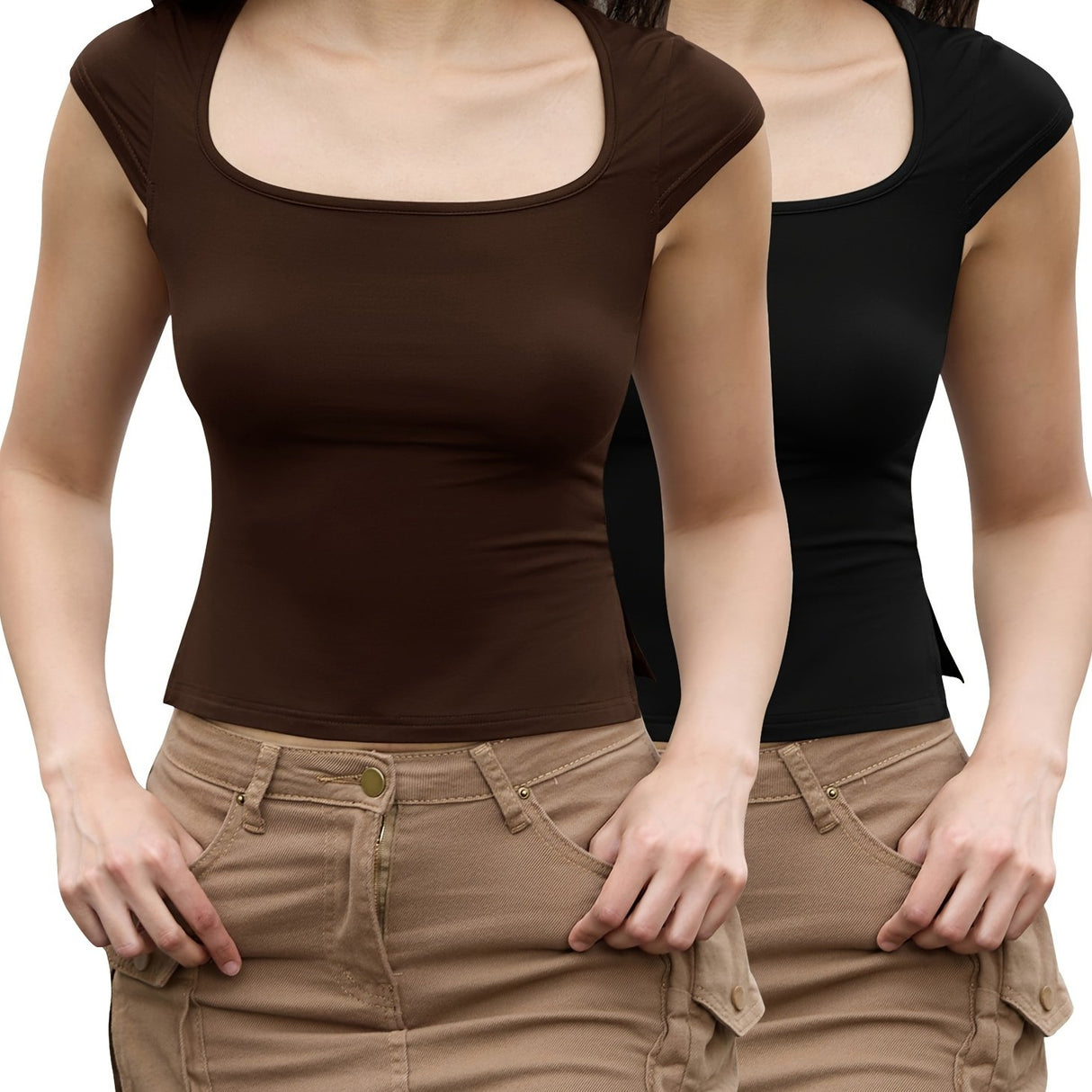 2-Park Short Sleeve Tight Shirts For Women Sexy Going Out Crop Tops Summer Basic Cute Slim Fit T-Shirts