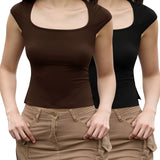 2-Park Short Sleeve Tight Shirts For Women Sexy Going Out Crop Tops Summer Basic Cute Slim Fit T-Shirts