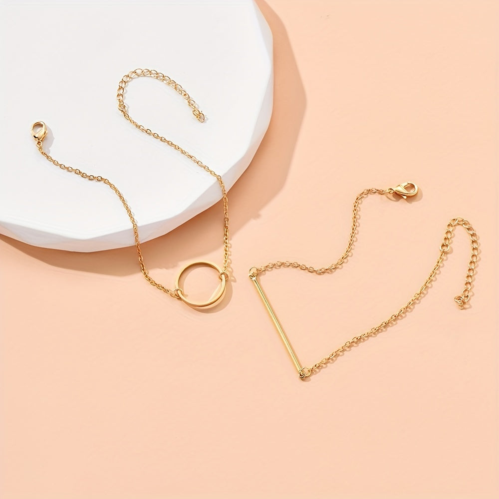 2pcs/Set Women's Minimalist Geometric Circle Long Strip Multi Piece Bracelets Hand Accessories Bracelets