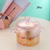 2 Pack -1500ml/50.7oz - Household Pink Double Ear Glass Pot, Double Handle Soup Health Pot, Electric Pot For Soup, Open Fire Stew Pot, Innovative Pink Glass Pot - Pink Girl Cute Cooking Pot