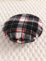 Girl's Trendy 3pcs, Ribbed Long Sleeve Top & Hat & Belted Skirt Set, Plaid Pattern Casual Outfits, Kids Clothes For Spring Autumn