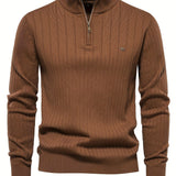 Men's Casual Cotton Warm Slightly Stretch Half Zipper Stand Collar Pullover Sweater For Men Fall Winter
