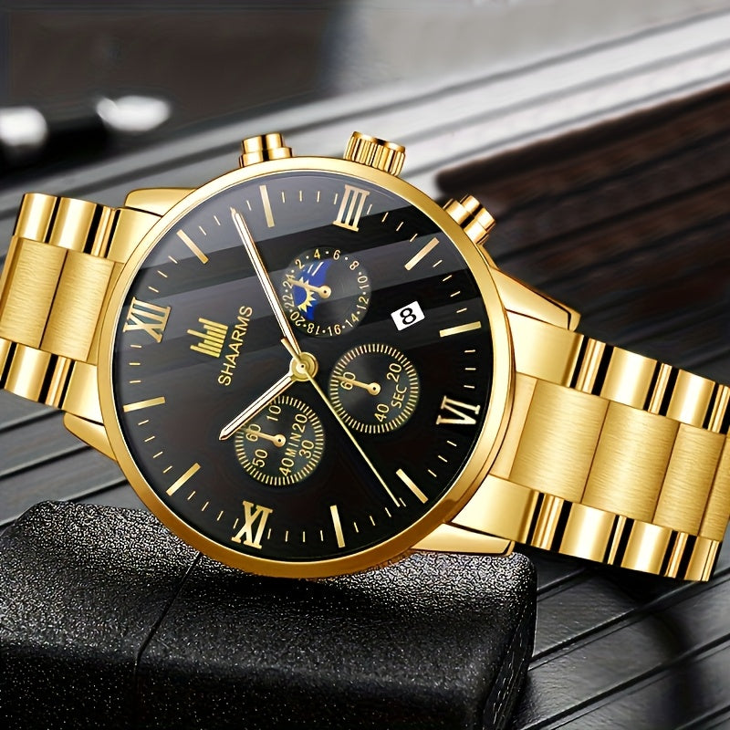 A Set Of 3 Stylish Stainless Steel Quartz Watches For Men, Perfect For Business, Leisure, And Sports. Comes With A Calendar Feature. Ideal As A Gift For Men.