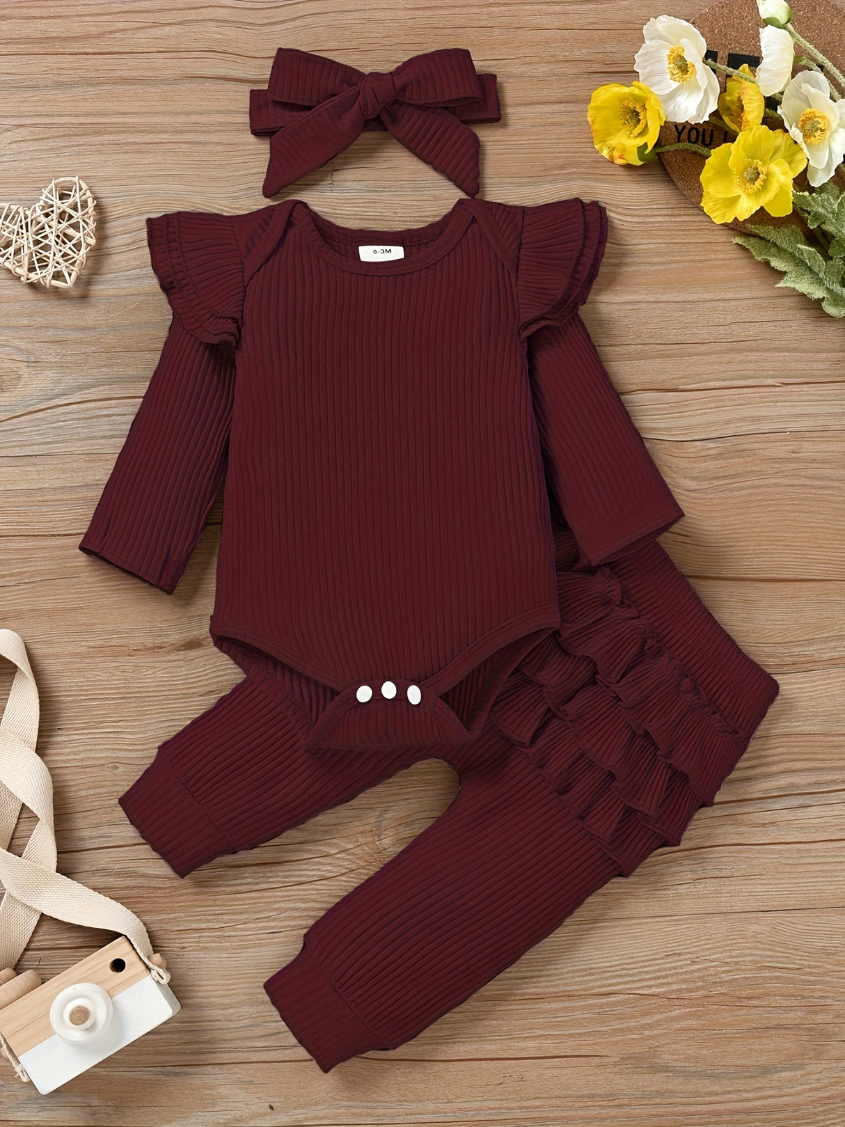 Baby Girl Clothes Newborn Romper Long Sleeve Infant Outfits 3pcs Ruffle Tops + Pants + Headband 0-18 Months, Infant Fall Wear | Bow Adorned Outfit | Soft Newborn Clothes, Newborn Girl Clothes, Perfect for Outdoor
