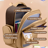 Lightweight 1pc Preppy Style Khaki Nylon Backpack for College, 16-inch Water-Resistant School Bag with Adjustable Straps, Zipper Closure, Polyester Lining, Contrast Binding, Easy to Clean, Printed Design