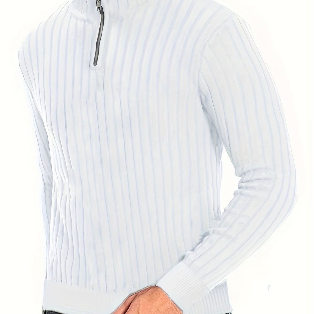 Men's Stand Collar Solid Knit Sweater, Men's Casual Lapel Slightly Stretch V-Neck Pullover Sweater For Men Winter Fall