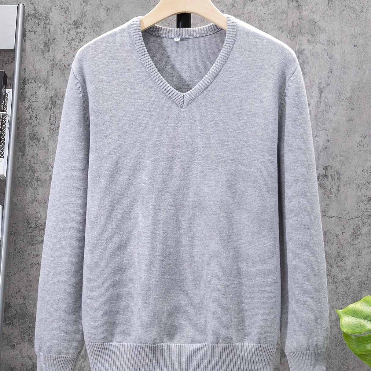 All Match Knitted Solid Sweater, Men's Casual Warm Slightly Stretch V Neck Pullover Sweater For Men Fall Winter