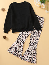 Girls 2pc, Leopard Print Heart Graphic Pullover + Leopard Print Flare Pants Kids Clothes For Fall (Random Leopard Pattern)
