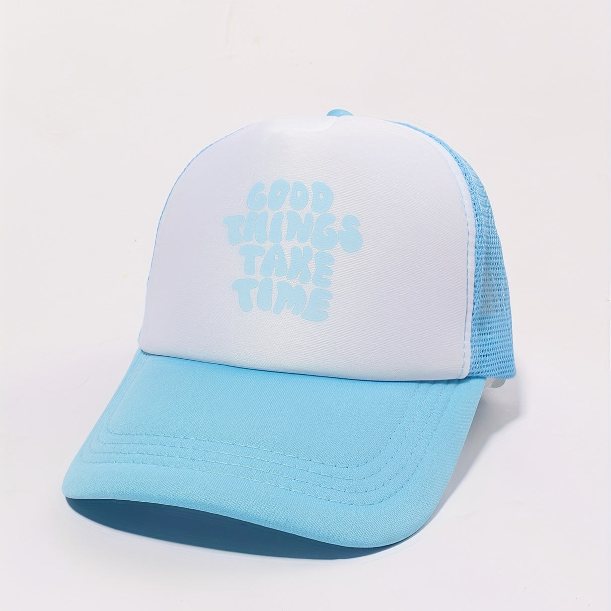Printed Mesh Trucker Hat Good Things Take Time Color Block Baseball Cap Unisex Simple Breathable Dad Hats For Women Men