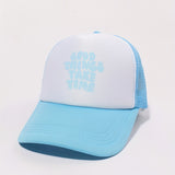 Printed Mesh Trucker Hat Good Things Take Time Color Block Baseball Cap Unisex Simple Breathable Dad Hats For Women Men