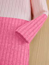 Girls Splicing Ribbed Knit Turtleneck Dress Kids Clothes Party Gift 3-8y