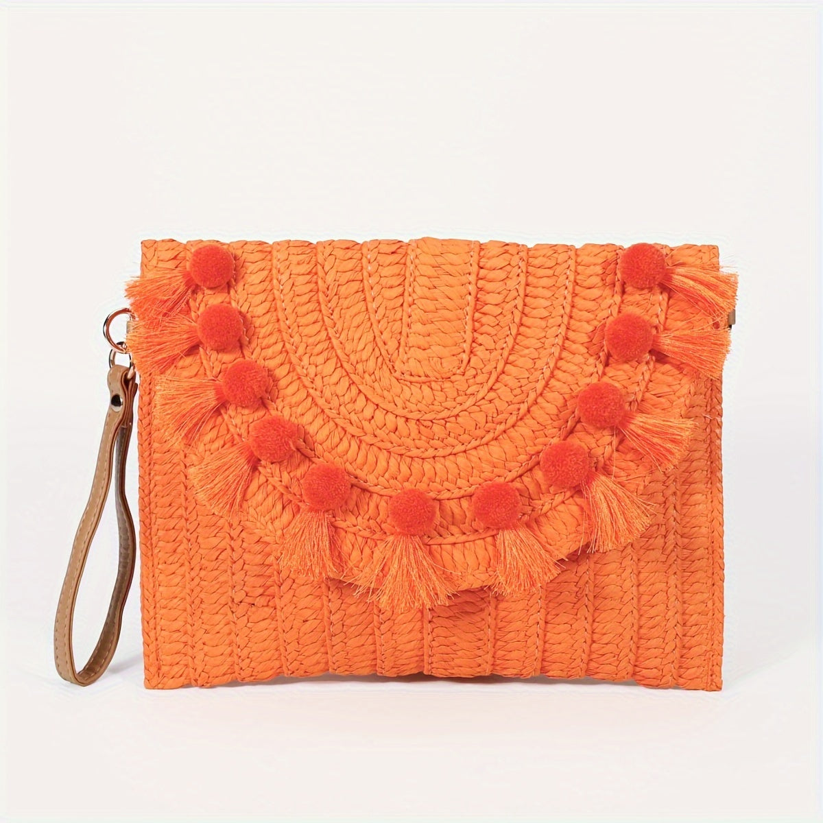 Stylish Woven Straw Envelope Clutch Bag - Summer Beach Travel Accessory with Rattan Wrist Strap, Spacious Interior, and Chic Design - Perfect for Women's Vacation, Travel, and Daily Use