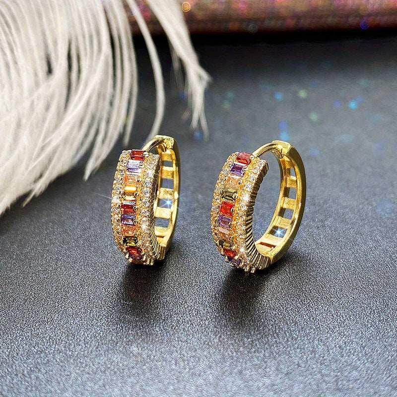 Trendy Channel Setting Rectangle Cut Topaz Vice Stone Ziconia Hoop Earrings for Women Bridal Wedding Party Earring Jewelry