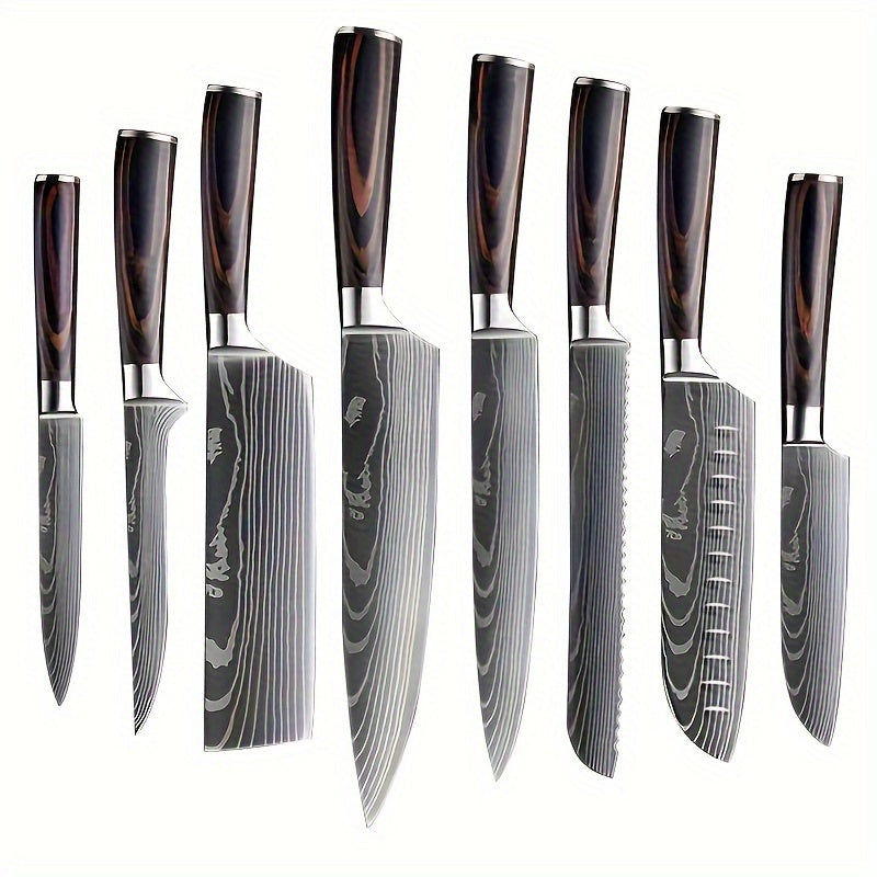 3-10pcs Stainless Steel Deluxe Kitchen Knife Set - Ergonomic Wooden Handle, Sharp Blade, Multi-Purpose, Portable for Home, Outdoor Camping, Dormitory, and More - Perfect for Chefs, Cooking Enthusiasts, and Foodies