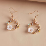 Dongda Super Fairy Quality Silvery Needle Bee Garland Shell Flower Stud Earrings