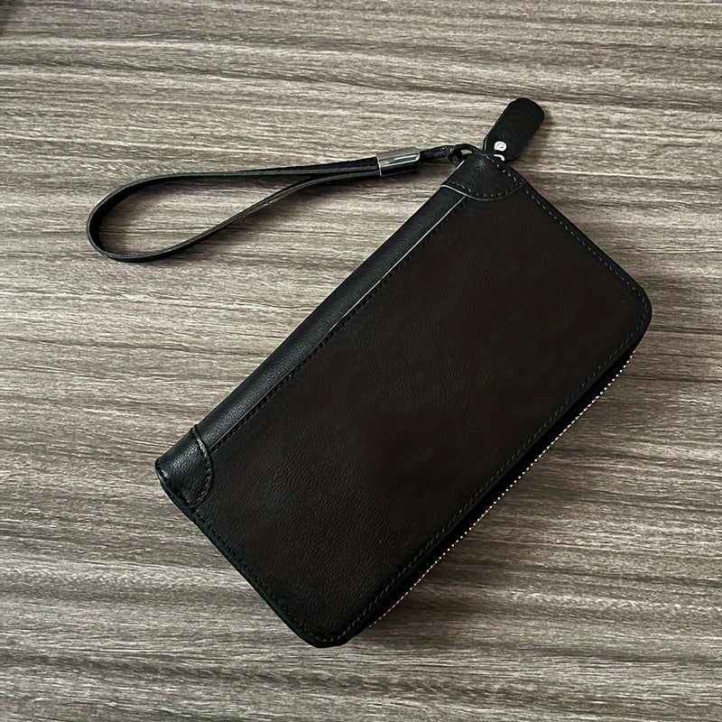 Men's Genuine Leather Handbag With Slots For Cards, Portable Lightweight Clutch Bag For Daily Commute & Going Out