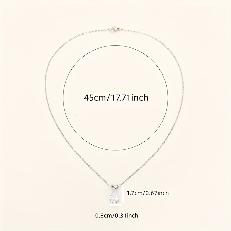 Women'S Temperament Teardrop Shaped Zirconia Pendant Necklace - Luxurious, Cubic Zirconia Stone, Ideal for Wedding Proposals & Parties, Everyday Elegance, Valentine'S Day Accessory|Teardrop Pendant|Detailed Engraving, Zirconi
