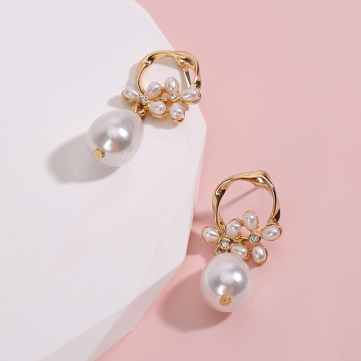 [Vintage Pearl Earrings] 14K Golden Freshwater Pearl Earrings | Vintage Floral, Rhinestone Accents, Stainless Steel Ear Needle, Cute Daily & Vacation Wear, All-Season Accessory