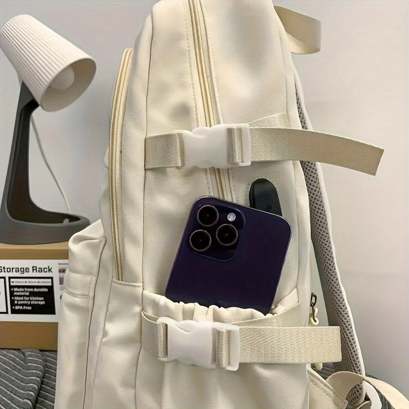 New Fashionable Large-capacity Backpack, Unisex Casual Trend Backpack, Simple Solid Color Versatile School Bag