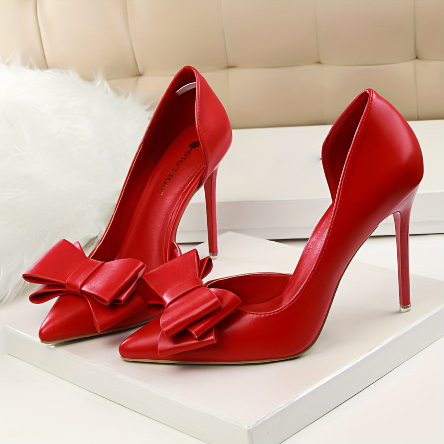 [High Heels for Wedding Party Women] Women's Elegant Bowknot Decor Stiletto Heels, FashionPointed-Toe Pumps, Cut-Out Side Design Heels, Wedding Party Prom High Heels For Women