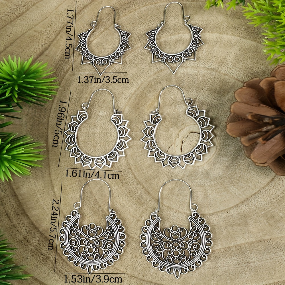 Boho Hollow Dangle Earrings - Vintage Ancient Silver U-Shaped Jewelry for Women