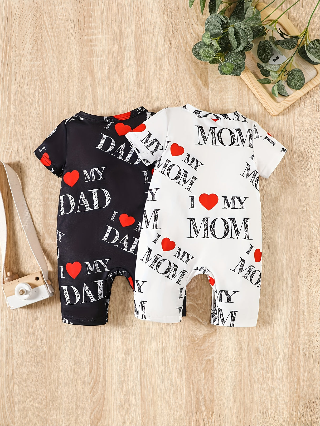 2pcs Baby Boy Summer Outfit, Casual Knit Polyester & Spandex Jumpsuit with "I Love Grandma, Mom, Dad" Alphabet Print, Regular Fit Short Sleeve Set, for Outdoor