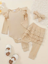 Baby Girl Clothes Newborn Romper Long Sleeve Infant Outfits 3pcs Ruffle Tops + Pants + Headband 0-18 Months, Infant Fall Wear | Bow Adorned Outfit | Soft Newborn Clothes, Newborn Girl Clothes, Perfect for Outdoor