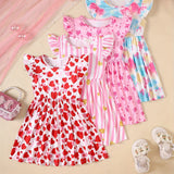4pcs Vibrant Summer Girl Printed Dress - Casual, Trendy, and Versatile for Little Girls - Perfect for Spring and Summer Season