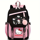 Sanrio Hello Kitty Backpack for Women, Preppy Style Oxford Textile with Adjustable Straps, Cartoon Character Themed, Stain-Resistant with Angel Wings Design, Zipper Closure and Polyester Lining, Animal Print Fashion School Ba