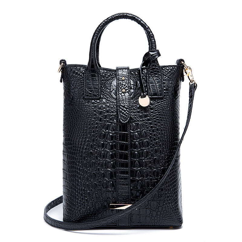 Luxurious Crocodile Embossed PU Tote Bag - Removable Strap, Buckle Closure, Edge Painted - Classic Womens Office and Work Purse for Trendy Ladies
