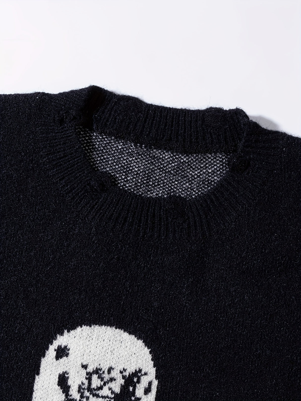 Street Style Crew Neck Knit Pullover with Tassel Detail, Long Sleeve Printed Acrylic Blend Sweater for Men - Medium Stretch, Loose Fit Fall/Winter Collection
