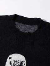 Street Style Crew Neck Knit Pullover with Tassel Detail, Long Sleeve Printed Acrylic Blend Sweater for Men - Medium Stretch, Loose Fit Fall/Winter Collection