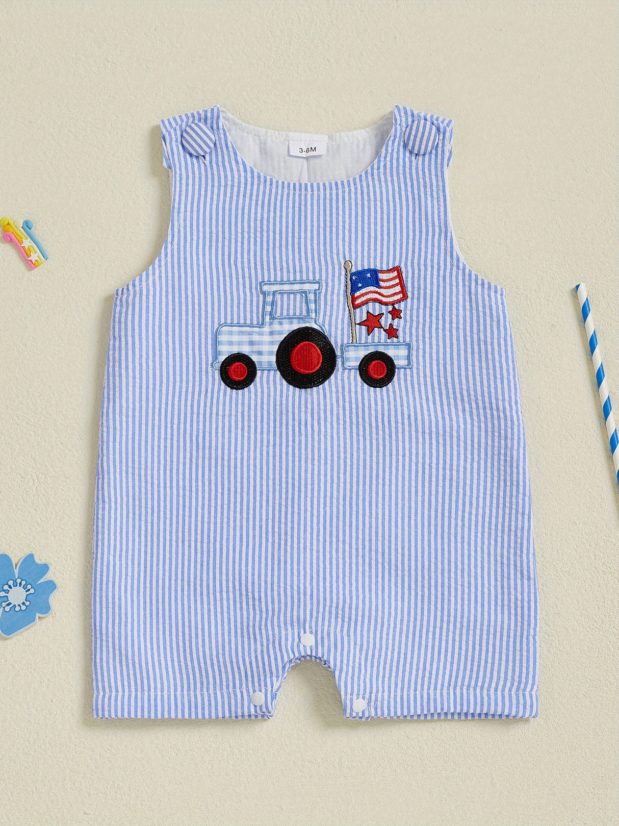 Toddler Boys Rompers Independence Day Clothes Flag Star Embroidery Stripe Summer Sleeveless Overalls Bodysuits Jumpsuits, for Outdoor