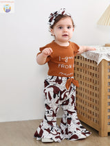 Toddler Baby Girl Outfit Ribbed I Got It From My Mama Ruffled Romper Flared Pants Newborn Baby Girl Clothes 0-12 Months