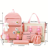 5pcs LANSHIYA Canvas Backpack Set - Solid Color, Casual Travel & School Bag with Messenger Bag, Large Capacity, Zipper Closure, Polyester Lining, Hand Wash/Dry Clean Care