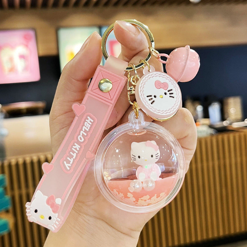 Cute KT Cat Quicksand Keychain Female Creative Cartoon Doll Student School Bag Pendant Car Key Chain Trinkets