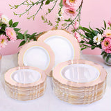 [30 Guests Pink Plastic Dinnerware] WDF 30 Guests Pink Plastic Plates & Golden Plastic Silverware With Pink Handle-Baroque Pink &Golden Plastic Dinnerware For Upscale Wedding &Parties