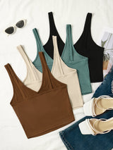 4-Pack Solid V-neck Tank Tops - Flattering Sleeveless Crop Tops for Women - Trendy Summer Wardrobe Essentials