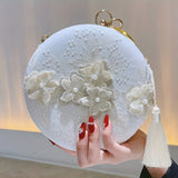 Vibrant Floral Embroidery Round Clutch Bag - Stunning Wedding Party Purse for Women, Elegant Hanfu Accessories with Delicate Flower Pattern, Perfect for Banquet and Formal Occasions
