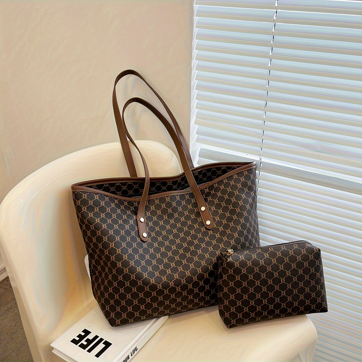 Large Capacity Tote Bag - Premium PU Leather, Spacious Shoulder Bag Design, Ample Space for Work, School Essentials - Stylish, Practical Choice for Women